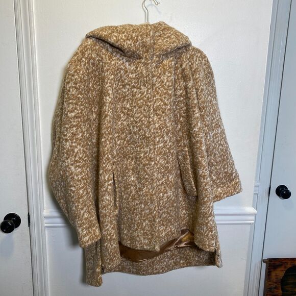 Dennis Basso Women’s 2X Hooded Coat Tan Wool Swing Jacket Plus Size Cozy Luxury - Picture 1 of 10